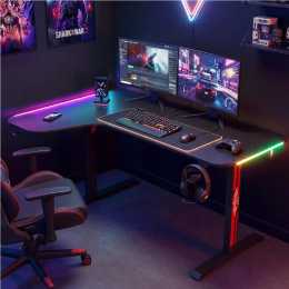 Advwin L Shape LED Gaming Desk 160cm Corner Table Computer Desk Black