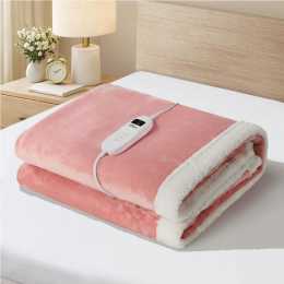 Bedra Electric Throw Rug Dual Side Heated Blanket Flannel&Sherpa Pink
