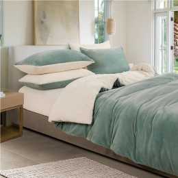 Gioia Casa 2-in-1 Teddy Sherpa Quilt Cover Set & Blanket Sage Green King