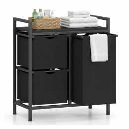 Costway Laundry Hamper 75L Cloth Baskets Detachable 3 Storage Bags Top Shelf Organizer Bin Metal Bathroom Living