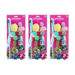 3x 15pc Paws And Claws Pet Cat Dangler/Batting/Pouncing Toy Play Set Multicoloured