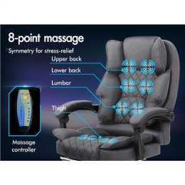 1 ALFORDSON Massage Office Chair Executive Heated Seat Gaming Computer Recliner Grey - Massage & Heated