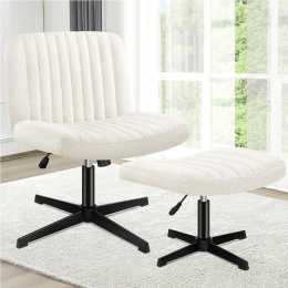 ALFORDSON Office Chair Desk Armless Mid Back with Ottoman Boucle - White