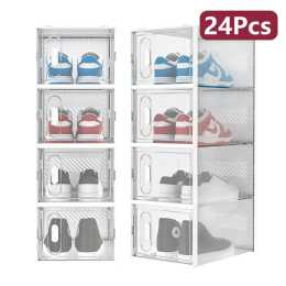 Advwin 12-36Pcs Clear Shoe Storage Case Display Box Stackable Sneaker Rack Aromatic White White / 24Pcs