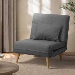 Oikiture Folding Sofa Bed Lounge Singe Chair Recliner Chaise Sherpa/Corduroy/Linen Linen/Grey