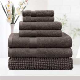 LINENOVA 7Pieces 100% Cotton Premium Quality Bath Towel Sets Chenille Bath Mat 550GSM 8 Colors 7 Piece / Chocolate Brown