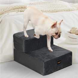 Pawz Pet Ramp Memory Foam Dog Steps Stairs Portable Cat Foldable Ladder For Bed Dark Grey / 2 Steps