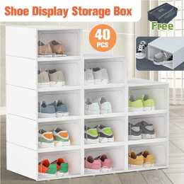 Advwin Display Shoe Box Storage Stackable Foldable Shoe Organizer Cabinet Sneaker Organizer Box (8/9/12/15/16/27/40PCS) 40 PCS White(Normal)