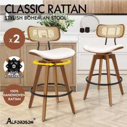 ALFORDSON Bar Stools Kitchen Counter Vintage Rattan Dining Chair X2/X4 Samantha - White x 2