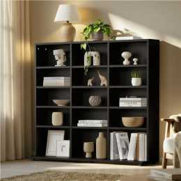 Oikiture Bookshelf Display Shelf Unit Bookcase CD Media Storage Rack Black