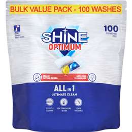 Shine Optimum All In 1 Ultimate Clean Dishwasher Tablets 100 pack