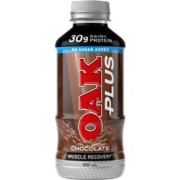 Oak Plus Chocolate Flavoured Milk No Added Sugar, 30g Protein 500ml ...