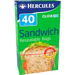 Hercules Click Zip Resealable Sandwich Bags 40 pack