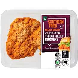 Woolworths Southern Fried Chicken Thigh Fillet Burgers 350g