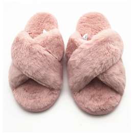 For Her Ladiess Faux Fur Slides Pink Size 9/10