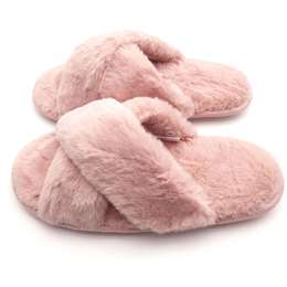 For Her Ladies Faux Fur Slides Pink Size 5/6