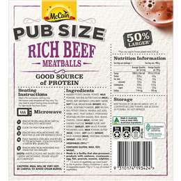 Mccain Pub Size Rich Beef Meatballs Frozen Meal