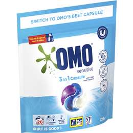 Omo Laundry Capsules 3 In 1, Sensitive 28 Pack