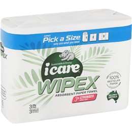 icare Wipex Absorbent Recycled Pick A Size Paper Towel 3 x 100 pack