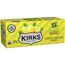 Kirks Lemon Squash Soft Drink Multipack Cans 375ml x10 Pack