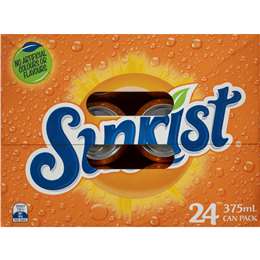 Sunkist Orange Soft Drink Cans Multipack 375ml X 24 Pack | Woolworths