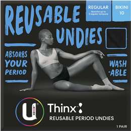 U By Kotex Thinx Period Underwear Black Bikini Size 10