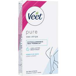 Veet Pure Legs and Body Hair Removal Cold Wax Strips Sensitive Skin, 20 Pack