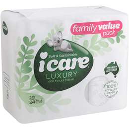 icare 100% Recycled 3 Ply Toilet Tissue 24 pack