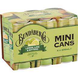 Bundaberg Mini Cans Lemon Lime Bitters 200mL x 6 pack