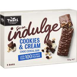 Tasti Indulge Cookies & Cream Choc Cereal Bars 5 Pack