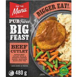 On The Menu Big Feast Beef Cutlet with Mash Frozen Meal 480g