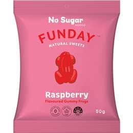 Funday Natural Sweets No Sugar Added Lollies Raspberry Gummy Frogs