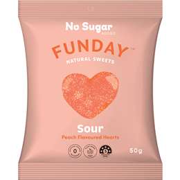 Funday Natural Sweets No Sugar Added Lollies Sour Peach Hearts