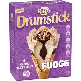 Peters Drumstick Fudge Choc Hazelnut Ice Cream Cones 4 Pack