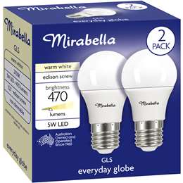 Mirabella Led Gls Es 5w 470lm Globe Warm White 2 Pack