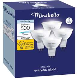 Mirabella Led Gu5.3 6w 500lm Cool White Light Globe 4 Pack