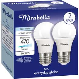 Mirabella Led Gls Es 5w 470lm  Globe Cool White 2 Pack