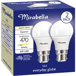 Mirabella Led Gls Bc 5w 470lm  Globe Warm White 2 Pack