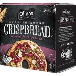 Olina's Bakehouse Swedish Round Crispbread Wholegrain Poppy Seed 140g