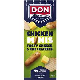 Don Chicken Minis, Tasty Cheese & Rice Crackers