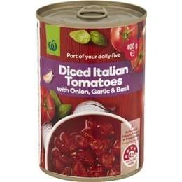 Woolworths Italian Tomatoes With Onion Garlic & Basil 400g