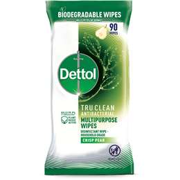 Dettol Tru Clean Antibacterial Multipurpose Wipes Crisp Pear 90 Pack