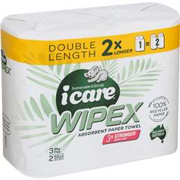icare Wipex Recycled Double Length 3 Ply Paper Towel 2 x 120 pack