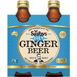 Saxbys Diet Ginger Beer 375mL x 4 pack