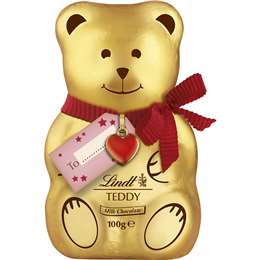 Lindt Milk Chocolate Teddy With Gold And Red Tag