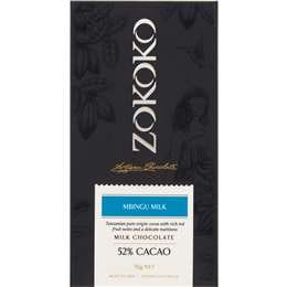 Mbingu Milk Chocolate 52p Cacao 70g Zokoko Mbingu Milk Chocolate Bar