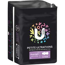 U By Kotex Petite Ultrathin Pads Overnight With Wings 12 Pack