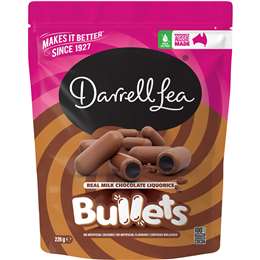 Darrell Lea Milk Chocolate Liquorice Bullets Share Bag 226g