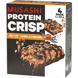 Musashi Vanilla Caramel Crisp Protein Bars 60g x 4 pack