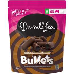 Darrell Lea Dark Chocolate Liquorice Bullets Share Bag 226g